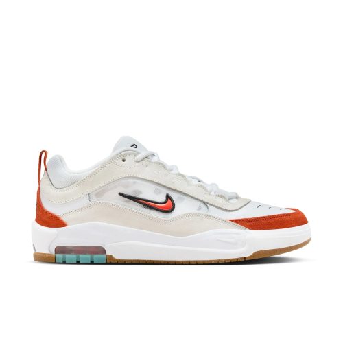 Nike SB Air Max Ishod shoes in white/orange with Max Air technology and flexible cupsole.