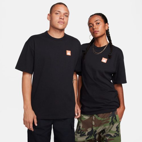 Nike SB Embroidered Patch Logo Skate T-shirt in Black, made from 100% cotton with a ribbed collar.