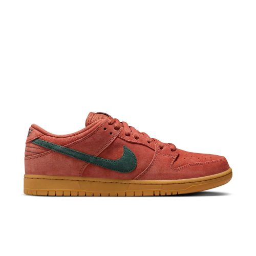 Nike SB Dunk Low Pro in Burnt Sunrise/Vintage Green, side view.