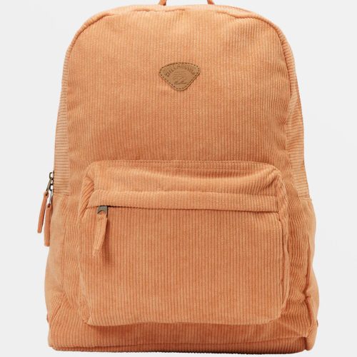 Billabong Schools Out Corduroy Backpack in Baked Clay with laptop sleeve and padded straps.