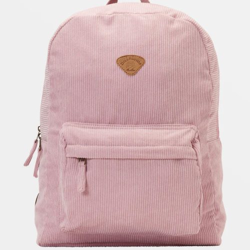 Billabong Schools Out Corduroy Backpack in Iced Lavender with laptop sleeve and front zip pocket.