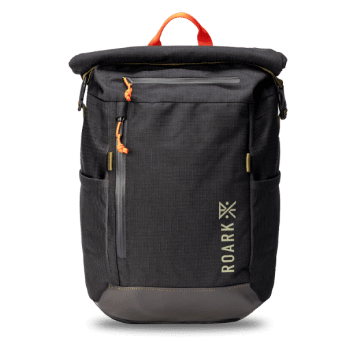 Roark Passenger 27L 2.0 Bag - Black with magnetic roll top.