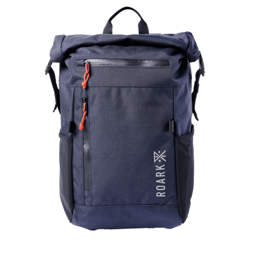 Roark Passenger 27L 2.0 Bag - Blue with magnetic roll top.