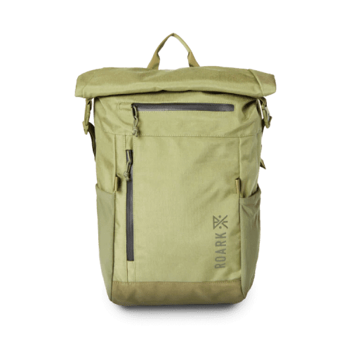 Roark Passenger 27L 2.0 Bag - Light Army with magnetic roll top.