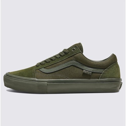 Vans Skate Old Skool Shoes in Mono Olive with DURACAP™ reinforcement and SickStick™ gum rubber for enhanced durability.