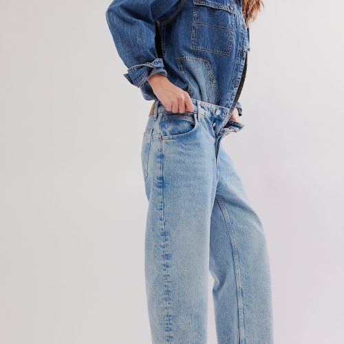 Free People Deep Trance Dropped Boyfriend Jeans, mid-rise with dropped barrel fit and button-fly closure.