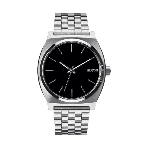 Nixon Time Teller Watch in Black with stainless steel case, waterproof rating, and minimalist design.