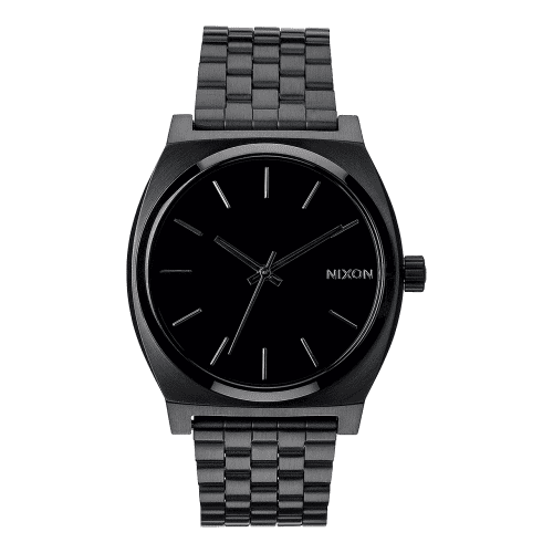 An image of the Nixon Time Teller Black watch, showcasing its sleek black design and stainless steel bracelet.